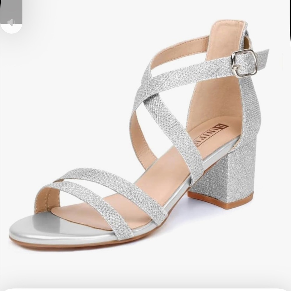 Sparkle Strappy Block Heel Sandals - Silver